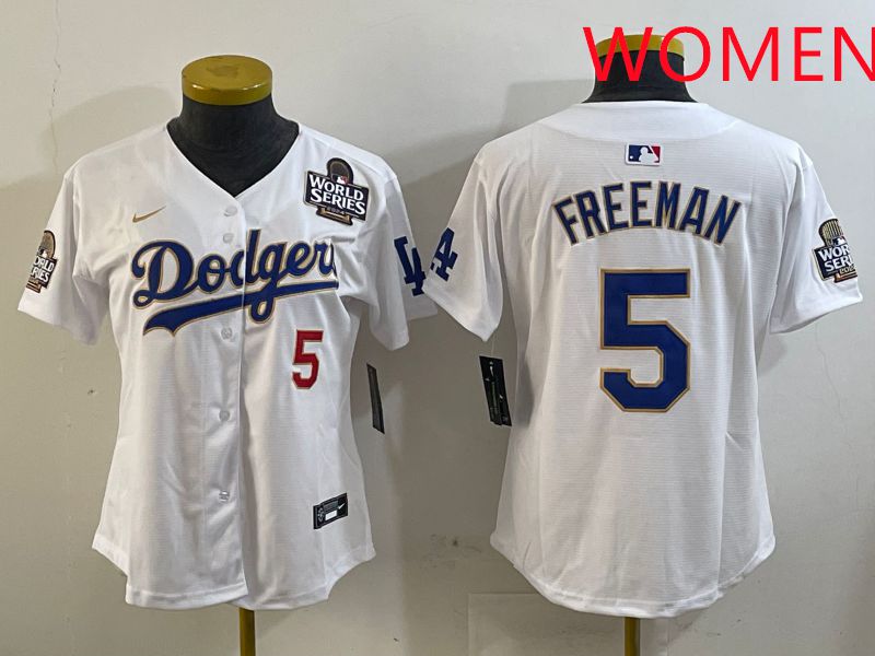 Women Los Angeles Dodgers #5 Freeman White Gold Game 2025 Nike MLB Jersey style 2->women mlb jersey->Women Jersey